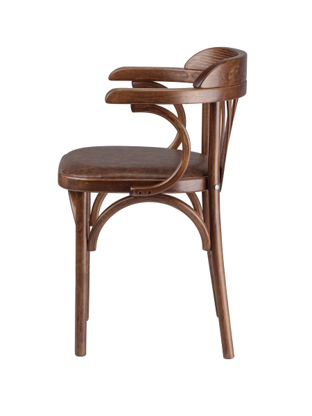 Деревянный стул Венский средний тон с мягким сиденьем из коричневой экокожи с дугами назад Деревянный стул Венский средний тон с мягким сиденьем из коричневой экокожи с дугами назад