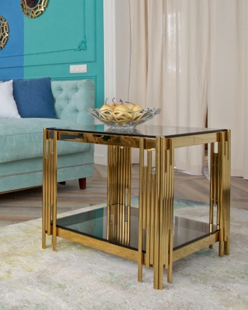 Журнальный столик 55*55 ГЭТСБИ золото стекло дым