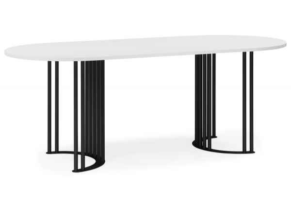 Стол деревянный Хьюго О 180 х 90 белая шагрень пленка, черные ноги Стол деревянный Хьюго О 180 х 90 белая шагрень пленка, черные ноги