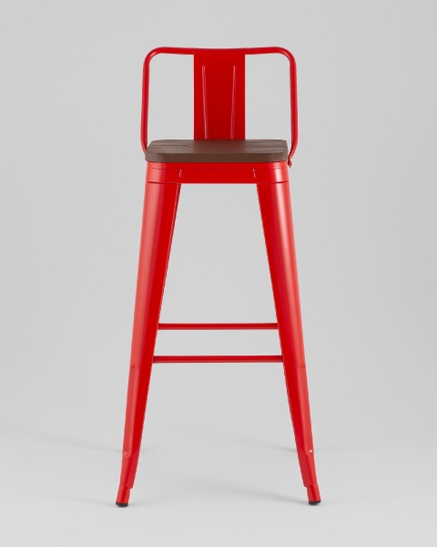Стул барный TOLIX со спинкой красный глянцевый + темное дерево KD