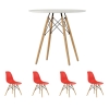 Стол EAMES D100 белый + 4 стула EAMES style красные