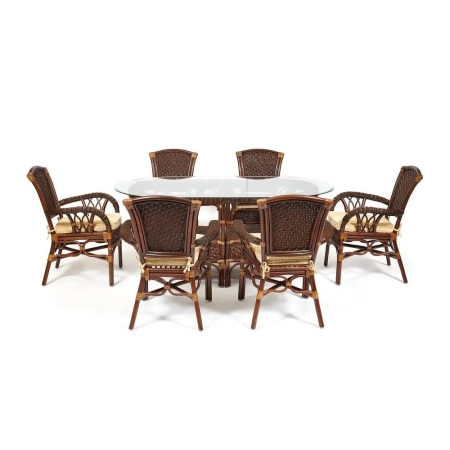 Комплект обеденный "ANDREA GRAND" (стол со стеклом + 6 кресел + подушки)