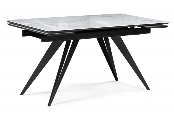 Стеклянный стол Дарвин 140(200)х80 белый мрамор, черный