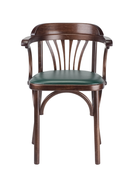 Деревянный стул Венский темный тон с мягким сиденьем из зеленой экокожи с дугами назад