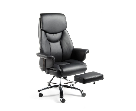 Кресло офисное Парламент черный, сталь и хром, черная кожа