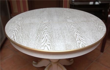 Стол Круглый белый, патина золото