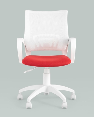 Кресло офисное ST-BASIC-W TopChairs спинка белая сетка сиденье красная ткань крестовина белый пластик фото в интернет-магазине Stoolmarket