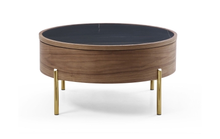 Стол журнальный CT6057CS (D80) черная керамика/орех, золото