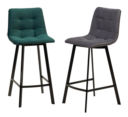 Полубарный стул CHILLI-QB SQUARE серый #27 велюр, черный каркас (H=66cm)