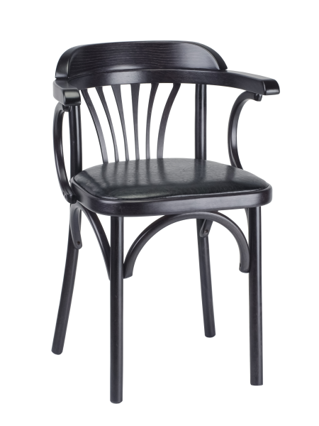 Деревянный стул Венский венге с мягким сиденьем из черной экокожи дуги назад