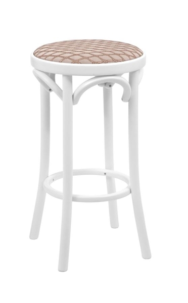 Полубарный деревянный табурет Венский 650 белая эмаль с мягким сиденьем из бежевой ткани