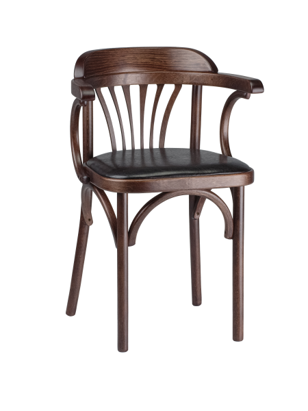 Деревянный стул Венский темный тон с мягким сиденьем из экокожи с дугами назад Деревянный стул Венский темный тон с мягким сиденьем из экокожи с дугами назад