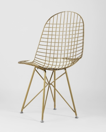 Стул обеденный Eiffel золотой с белой подушкой