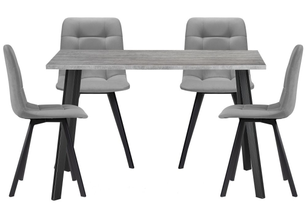 Обеденная группа Эделин светло-серый, бетон, черный матовый