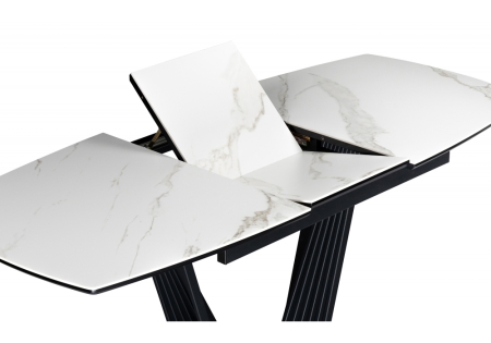 Керамический стол Вейл 160(205)х89 белый мрамор snow white, черный