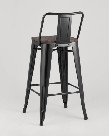 Стул полубарный TOLIX WOOD со спинкой черный глянцевый