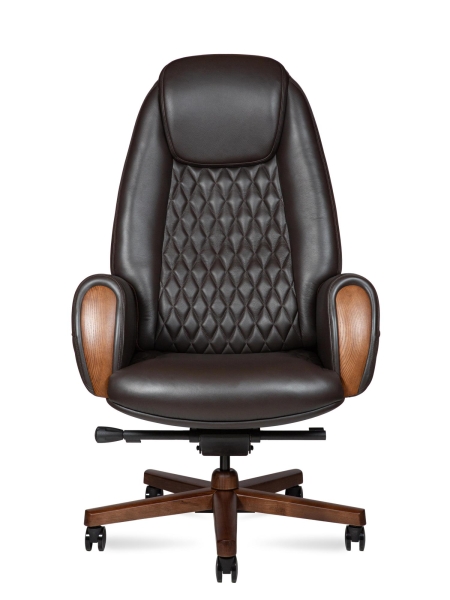 Кресло офисное Verdi коричневый, натуральная кожа и дерево и пластик, мягкое сиденье, с подлокотниками