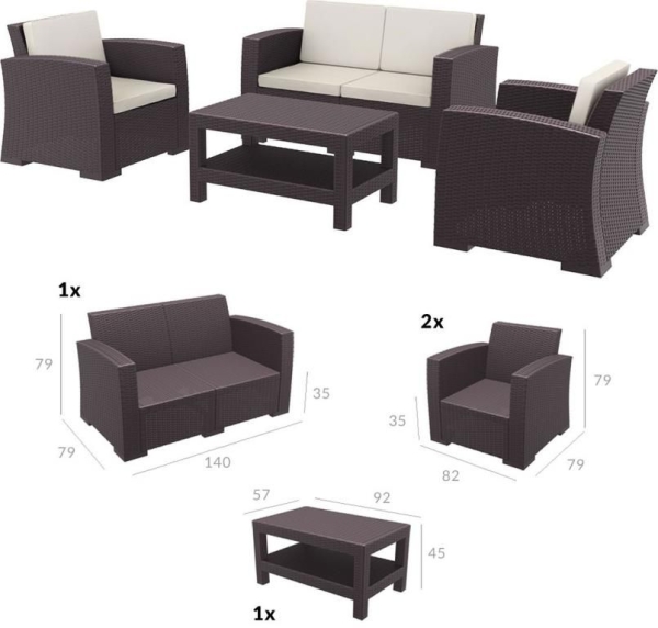 Комплект пластиковой плетеной мебели Monaco Lounge Set коричневый
